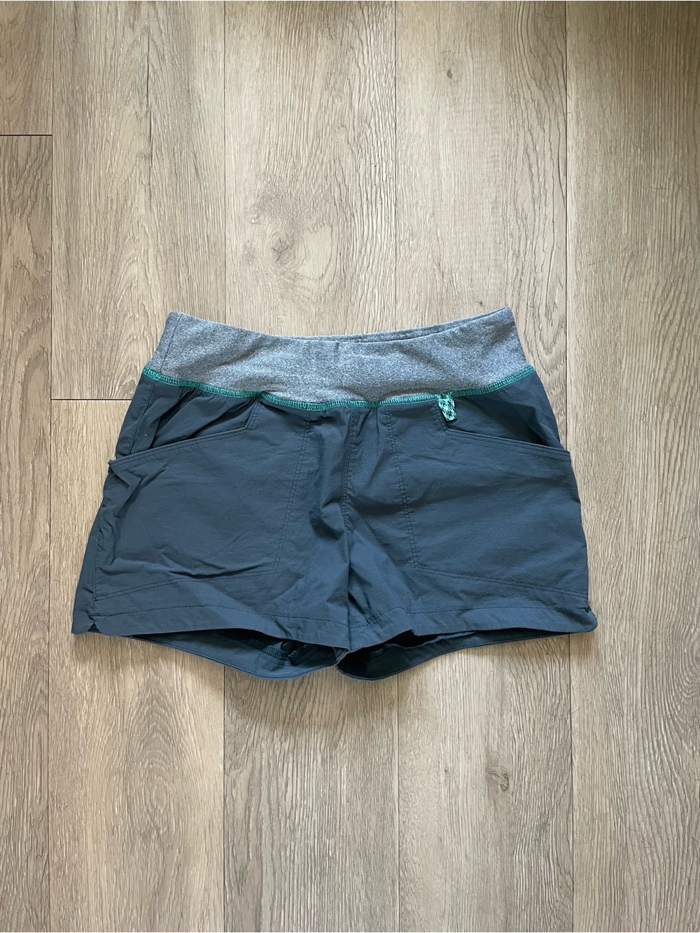 Quechua Dark Teal Athletic Shorts with Gray Waistband